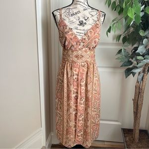 Bandolino Vintage Strappy Paisley Print Midi Dress Pink Sz 12